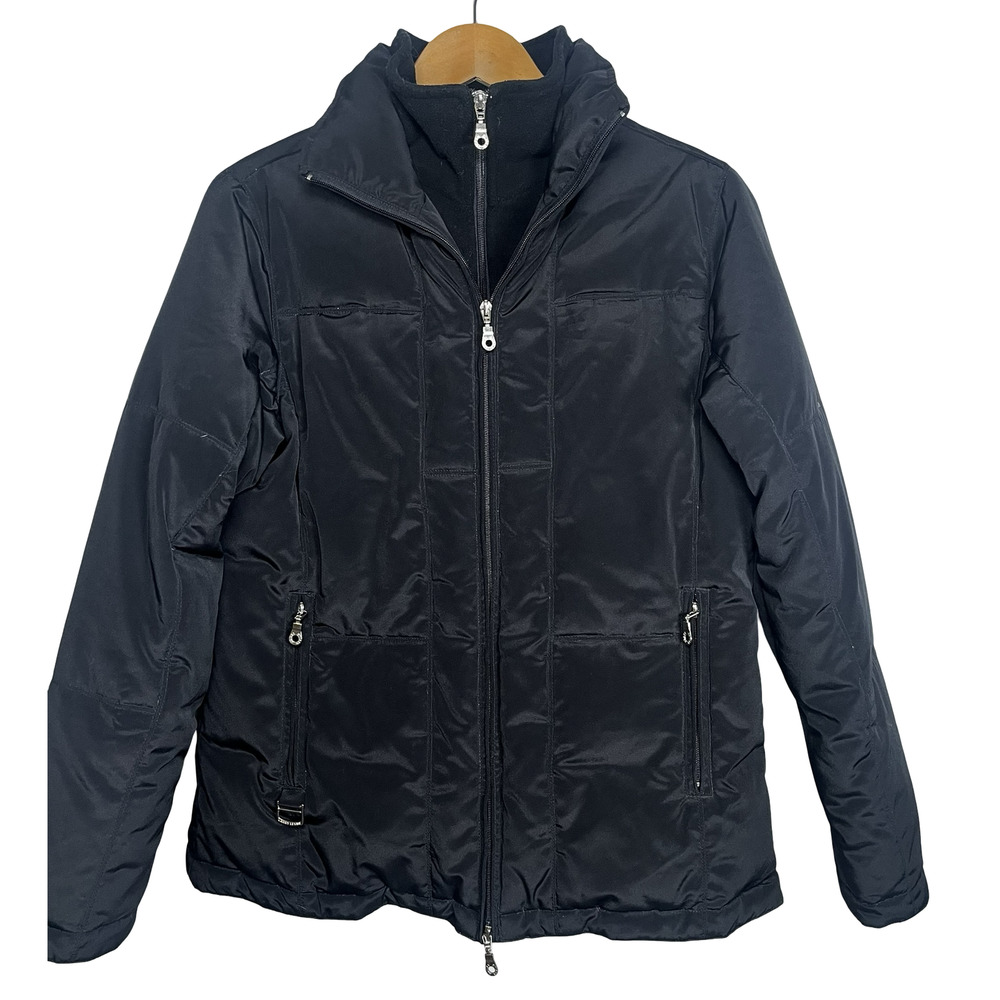 Larry Levine Down Jacket Womens Small Black Puffer Fleece Lined‎ Zip Coat